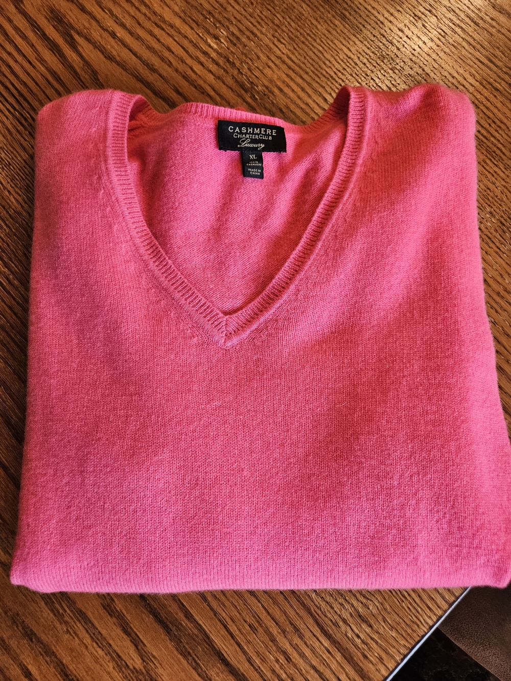 Charter Club Women's V-Neck Cashmere Sweater in Pink Sz XL